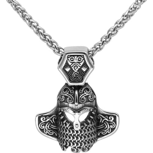 Men Nordic viking Mask Odin Necklace Stainless Steel Viking jewelry Men with vlknut gift bag