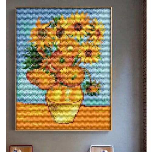 Van Goghs Sunflower Cross Stitch set Oil painting style Canvas 11CT Fabric 14CT DMC Embroidery Needlework Cross-stitch Kit