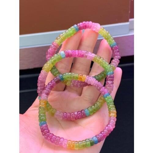 Natural Colorful Tourmaline Rainbow Quartz Bracelet 7mm 6mm Rare Brazil Clear Abacus Beads Women Men Fashion Best AAAAAAA