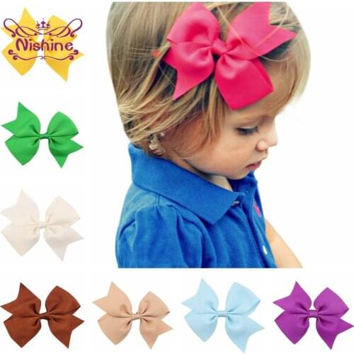 Nishine 2pcs/set Solid Color Grosgrain Ribbon Bowknot Baby Girl Hair Clips Cute Handmade Bows Infant Bangs Hairpins Holiday Gift