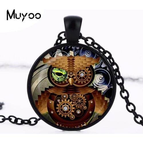 2017 new hot Hot Sale Steampunk Owl pendant Steampunk gears Necklace Art print Round Chain owl pendant Steampunk jewelry HZ1
