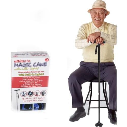 2018 The new hot TV fold belt light aluminium crutch old four foot corners of multi-functional telescopic cane cane Healthcare