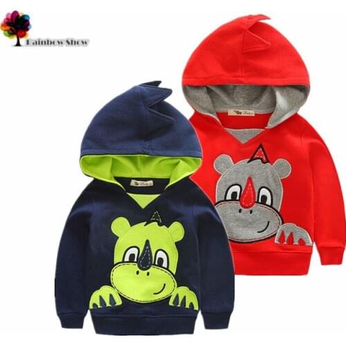 New Children Clothing Boys Autumn and Spring Terry Cotton Long-sleeved Hooded Cartoon Rhinoceros Design Children Sweatershirt