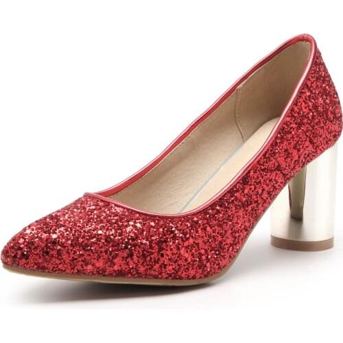 Vogue of new fund of 18 years of age season sequins pointed thick with high with 33-48 bride shoes 1836