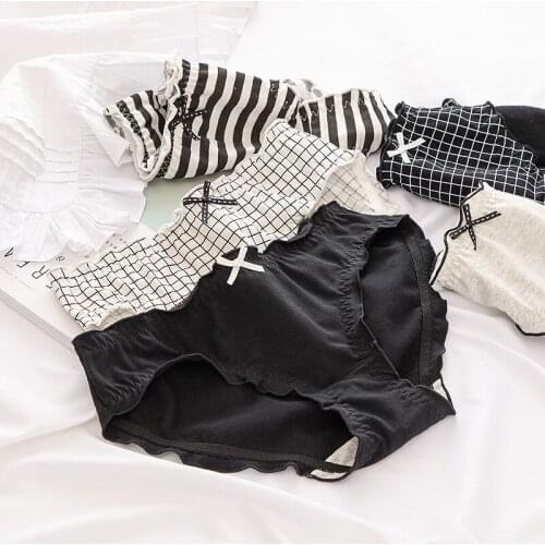 Ruffles Panties For Women Seamless Stripe Panty Solid Lattice Underwear Sexy Low Waist Briefs Womens Underpants Lingerie Bow