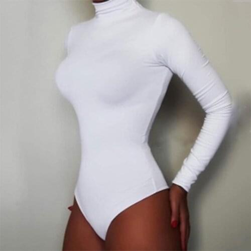 Solid Color 2021 Autumn Winter Casual Long Sleeve High Collar Jumpsuit Womens Sexy Lingerie Bodysuits Simple Ladies Rompers New