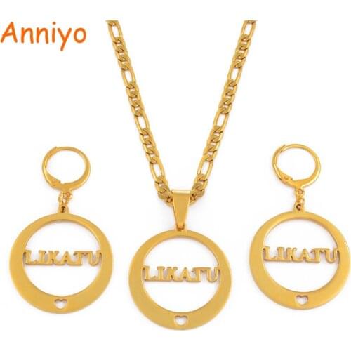 Anniyo LIKATU Islands Pendant Necklaces and Earrings sets for Women Gold Color Jewelry Island style #033421