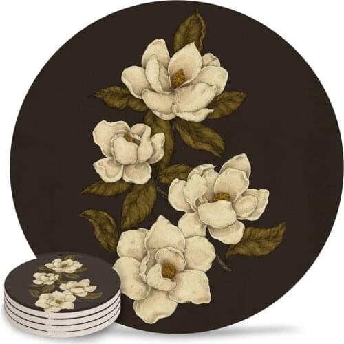 Magnolias Placemats for Table Kitchen Coffee Table Decor Accessories Ceramic Coasters