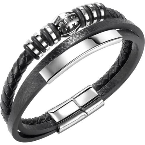 Simple Titanium Steel Smooth Surface Punk Trend Magnetic Buckle Leather Bracelet Gothic Adjustable Winding Bracelet Gifts