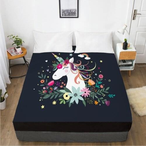 Unicorn Cartoon Fitted Sheets Mattress Cover With Elastic Band 3D Bed Sheet LinensFor Baby Kids Child Girls Boys 150x200 160x200