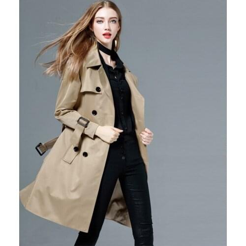 Spring Autumn Women Clothing Windbreaker New Double-breasted Long Ladies Trench Coat Matching Belt Plus Size RE2492