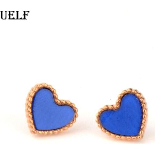 Uelf Luxury Female Blue Stud Earrings Fashion Stainless Steel Small Heart Earrings For Women Vintage Wedding Jewelry