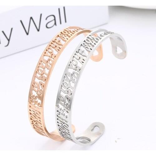 I PROMISE TO LOVE Inspirational Bracelets Mantra Bracelets Bangles Stainless Steel Bangle Gifts Open Cuff Bracelet femme