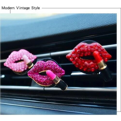 Air outlet perfume clip studded red mouth car perfume clip cute car solid decorations for girls car ornament
