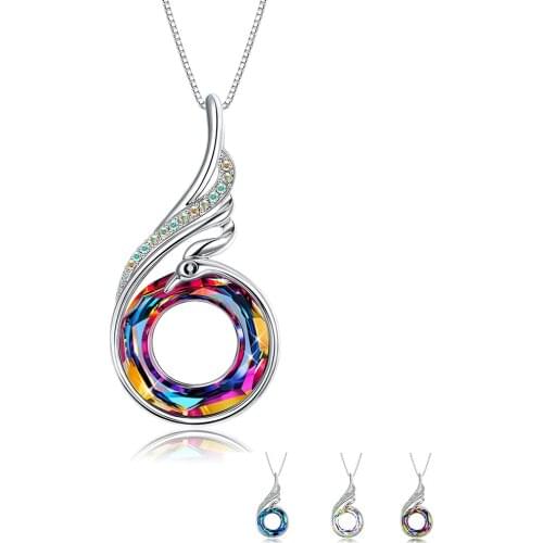 ZEMIOR Necklace For Women S925 Sterling Silver Phoenix Shape Colorful Round Austria Crystal Zirconia Pendant Necklace Jewelry