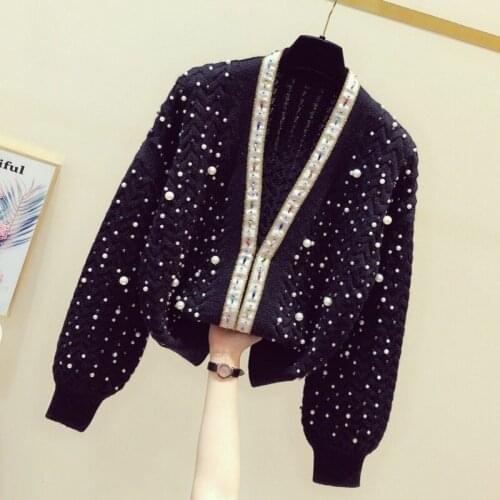 Jumper Sale Acrylic Womens Sweater Beaded Knitted Cardigan 2020 Winter New Casual V-neck Thickened Pearl Computer Cotton Full