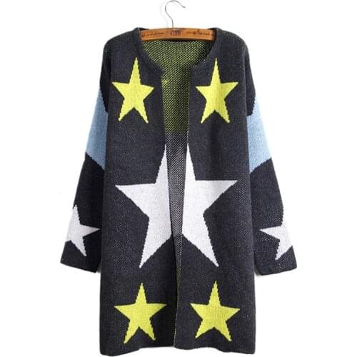 Sweater Women Europe America Long five-pointed Star Cardigan Coat Sweaters Shirt Jumper Female Clothing Vestidos MMY155