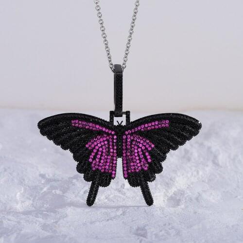 European and American women hip-hop exaggerated butterfly full-set zircon black gold-plated color diamond small luxury necklace