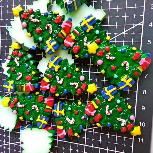 1pcs/lot resin flat back black dark green Christmas gift tree 34mm Scrapbook Embellishment DIY Phone Decoration C112-1
