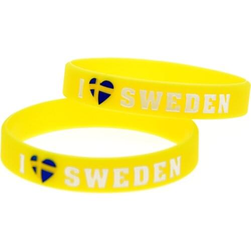 1PC I Love Sweden with Flag Silicone Wristband Adult Size 3 Colors