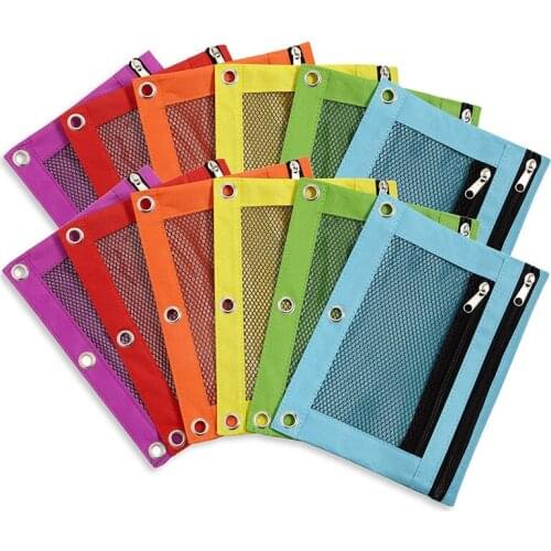 12 Pack Pencil Pouch 3 Hole Binder Zipper Pen Pouches Cloth Pencil Case for Office College School Supplies Cosmetics