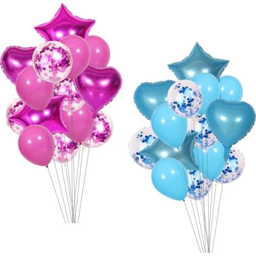 14Pcs 18inch Heart Star Foil Balloon 12inch Confetti Latex Balloon Wedding Baby Shower Kids Birthday Party Decoration Supplies