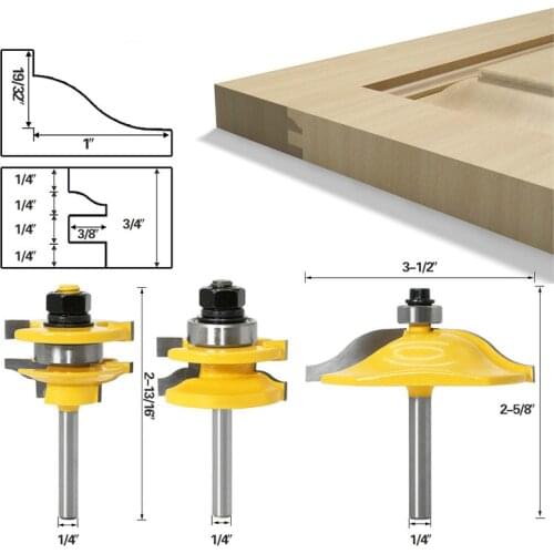 3PC 1/4 Shank High Quality Raised Panel Cabinet Door Router Bit Set - 3 Bit Woodworking cutter woodworking router bits