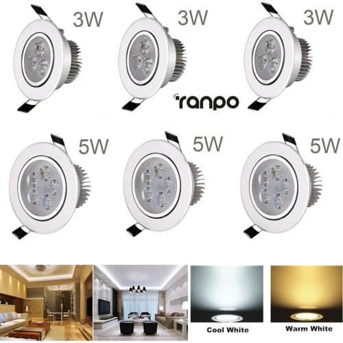 3W 5W Dimmable LED Recessed Ceiling Down Light Panel Lamp Cool Warm White AC 220V 110V Downlight Spotlight for Home Office Hotel