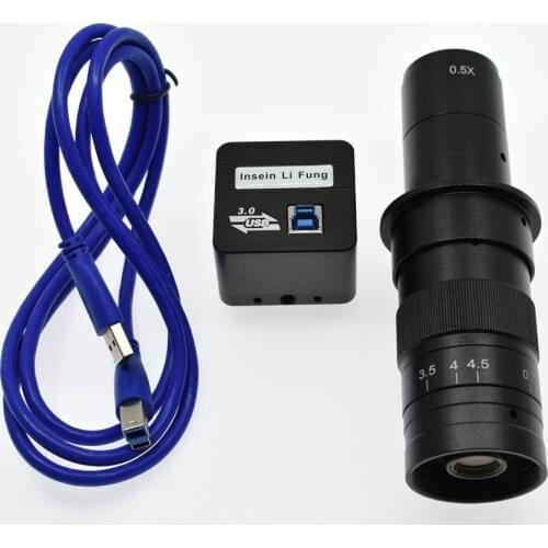 5.0MP USB 3.0 High Speed Free Drive Microscope USB Measurement Camera+130X 180X Adjustable Magnification 25mm Zoom C-mount Lens