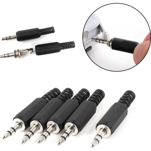 5Pcs/Lot 3.5mm HeadPhone Connector Male Two Channel Audio Jack Plug 3.5 Mm With Black Plastic Housing Size 5 x 0.9 cm