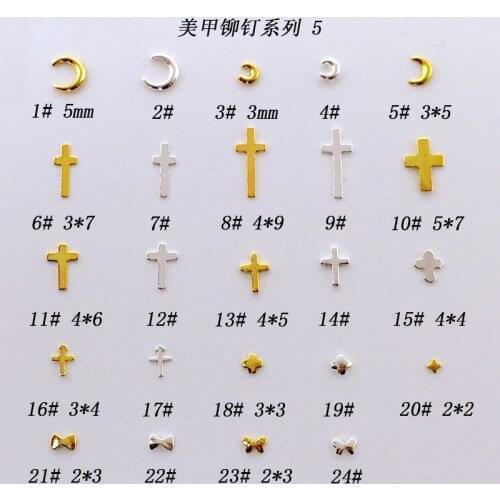 500pcs/pack Japan Korea Nail Art Alloy Rivets Studs Moon Cross Bow Knot Metal Jewellry Accessories for Women Nail DIY