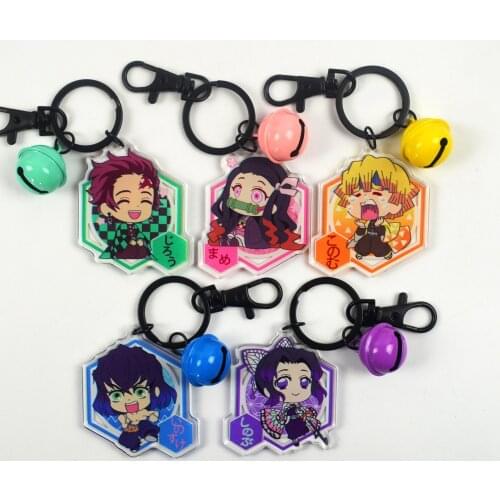 Anime Demon Slayer Acrylic Keychain Cute Brinco Blade Of Ghost Key Chain Kamado Tanjirou Cosplay Pompom Keyring Pendant