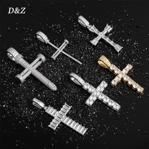 D&Z Hip Hop Pico Harvey Cross Pendant Necklace Micro Pave AAA+ Cubic Zirconia Egyptian Style With 24Inch Rope Chain Jewelry Gift