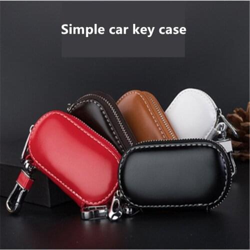 1 Pcs Genuine Cow Leather Car Keychain Bag Elliptic Automobile Small Key Case Keys Pouch for Auto Interior Organizer