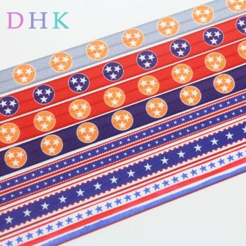 DHK 5/8'' 50yards sport usa stars printed Fold Elastic FOE stretch ribbon hairbow headwear headband DIY OEM S1062