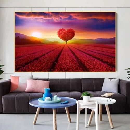 Love Tree Sunset Landscape Canvas Painting Modern Wall Art Posters Prints Pictures Nordic Bedroom Room Romantic Home Decoration
