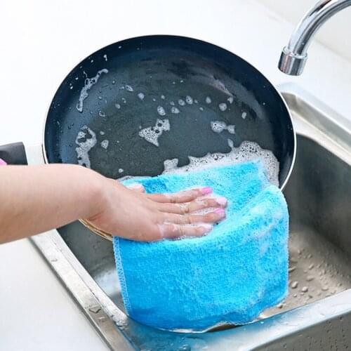 Bamboo Fiber Dish Towel Non-Stick Oil Double Layer Rags Dish Cloth Thickened Scouring Pad Dishwashing Napery Home Cleaning Cloth