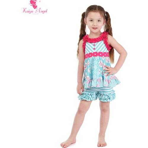 Kaiya Angel Hot Toddler Girls Fashion Summer Clothing Set Pink Peonies Rose Apple Green White Cotton Boutique Kids Clothing