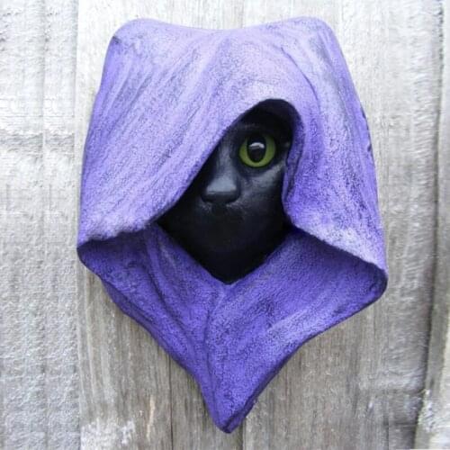 Mystery Hood Cat Statue Halloween Simulation Witchs Black Cat Hanging Wall Decoration for Garden Indoor Outdoor A1