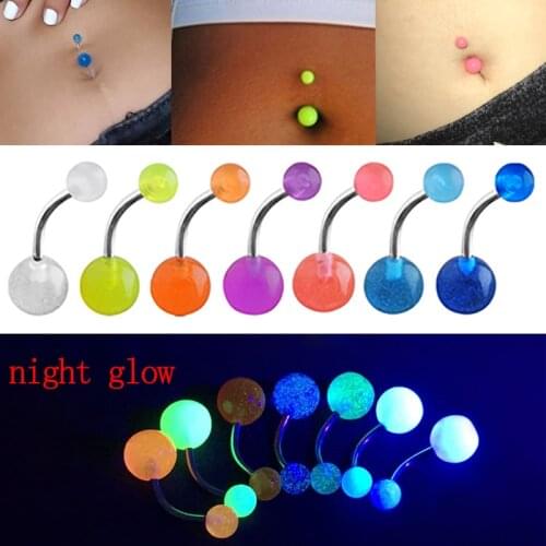 10pcs Night Glow Belly Button Rings Navel Ring Piercing Bar Acrylic Fashion Sexy Ombligo Party Stud for Women Body Jewelry 14G