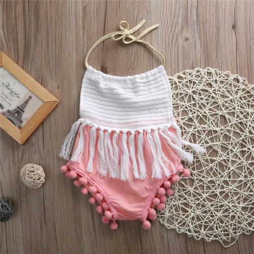 Newborn Baby Girls Tassels Strap Romper Jumpsuit Outfit Sunsuit 0-24M