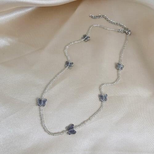 Korean Sweet Cute Color Acrylic Butterfly Transparent Seed Beaded Necklace for Women Party Wedding Jewelry Handmade Short Choker