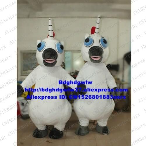 White Single Angle Horse UNIMON Ainkhuern Unicorn Rainbow Pony Mascot Costume Character Art Festival Business Street zx2150