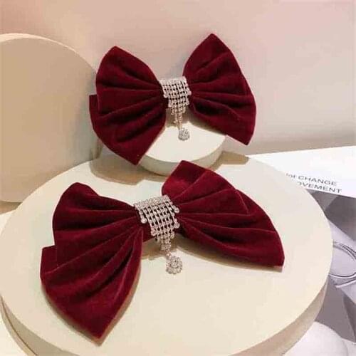 Red Wine Flannel Hairpin Simple And Elegant Bow Issue Card For Women Korean Daily Hair Accessories