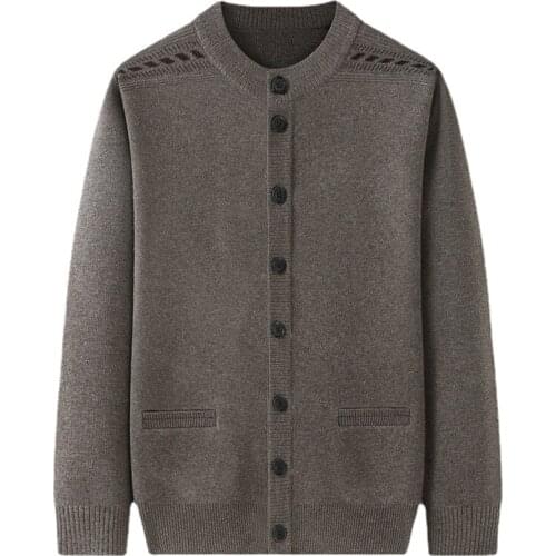 Middle-aged and old-age mens cardigan sweater loose plus size sweater warm jacket Old dad wears spring and autumn bottoming