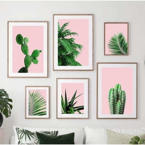 Wall Art Canvas Painting Pink Green Cactus Palm Aloe Leaves Nordic Posters And Prints Wall Pictures For Living Room Club Decor