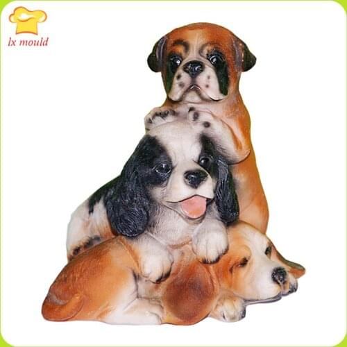 LXYY New 3 Cute Overlapping Dogs Silicone Mould, Egg Chocolate Cake Decoration Baking Tools, 3D Candle Soap Silicone Moulds