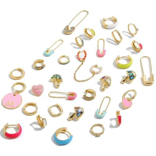 2021 New Trendy Twisted Enamel Small Hoop Earrings for Women Lovely Candy Color Safety Pin Heart Huggies Earring Party Jewelry