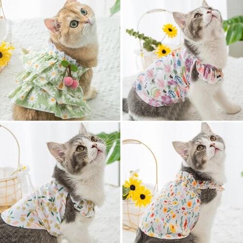 New Spring Summer Grace Cat Clothes Floral Breathable Teddy Small and Medium-Sized Pet Dog Skirt with Shoulder-Straps Dress Vest