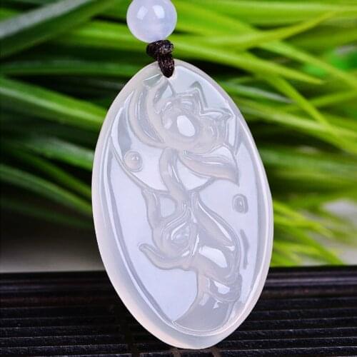 Natural White Jade Lotus Pendant Necklace Women Men Fashion Charms Jewellery Genuine Ice Chalcedony Fine Amulet Gifts For Ladies